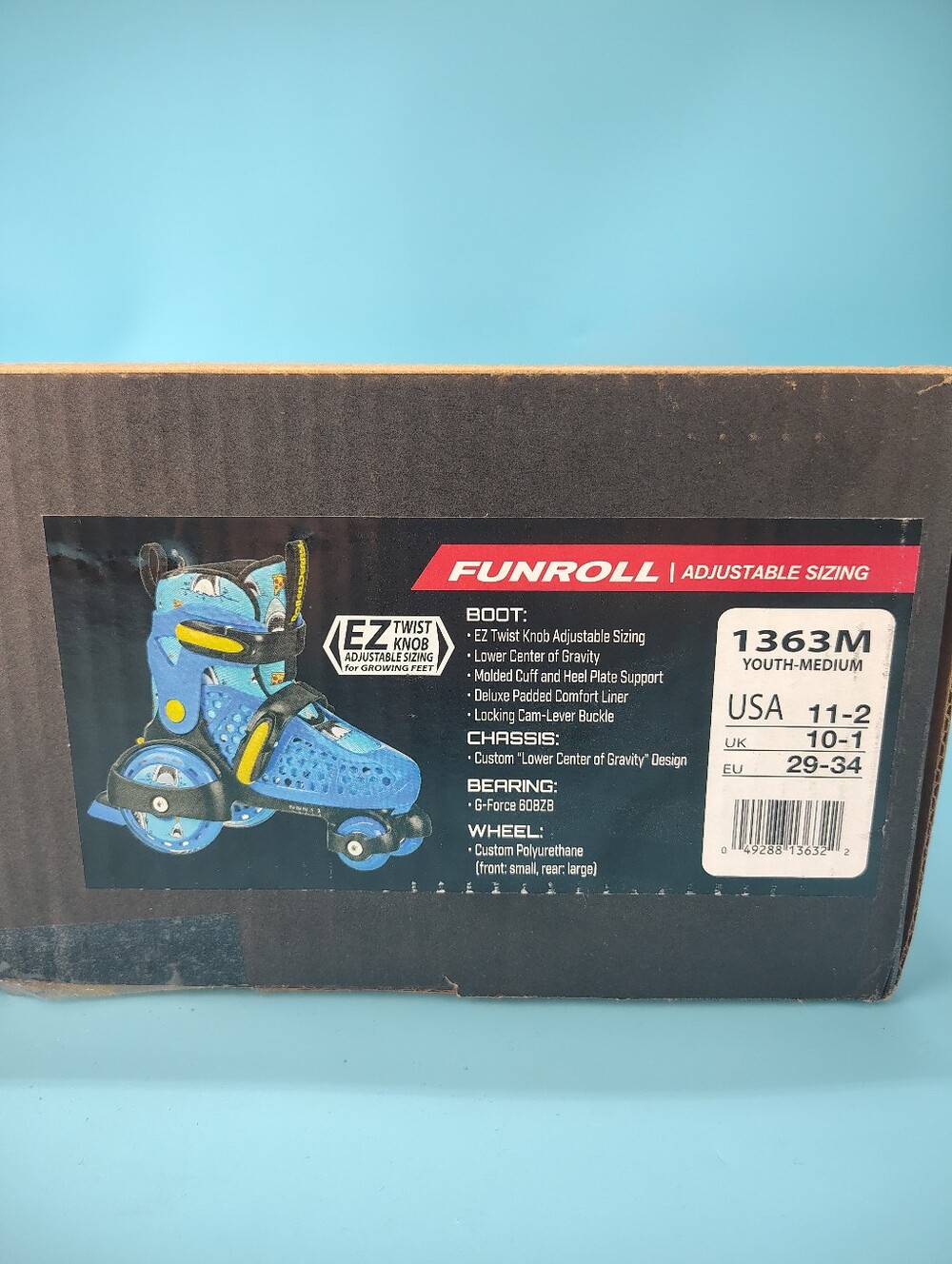 Roller Derby Fun Roll Y 11-2 Adjustable Inline Training Skates Blue Sharks Pizza